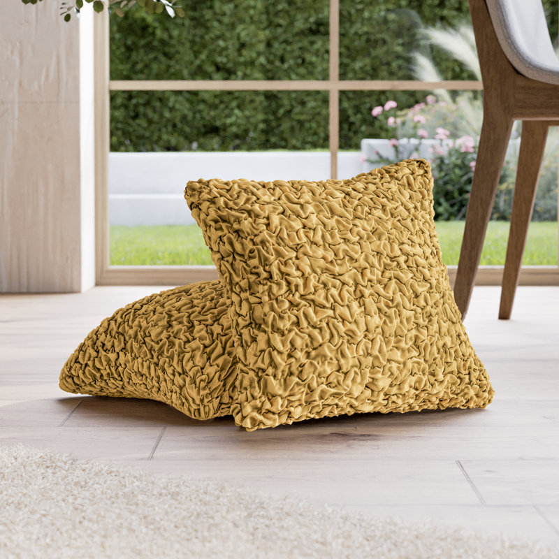 Housse extensible pour coussin décoratif - Écologique et douce - Collection Fuco Cotton (ensemble de 2), Jaune moutarde