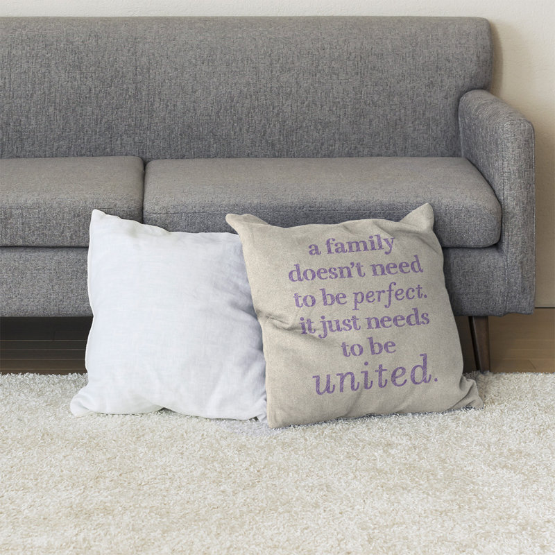 Coussin de sol Family Love, H 28 po x l 28 po, Blanc / Mauve