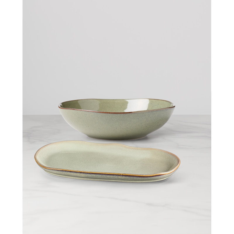 Organic Shades 2-Piece Serving Set, Oatmeal, Green