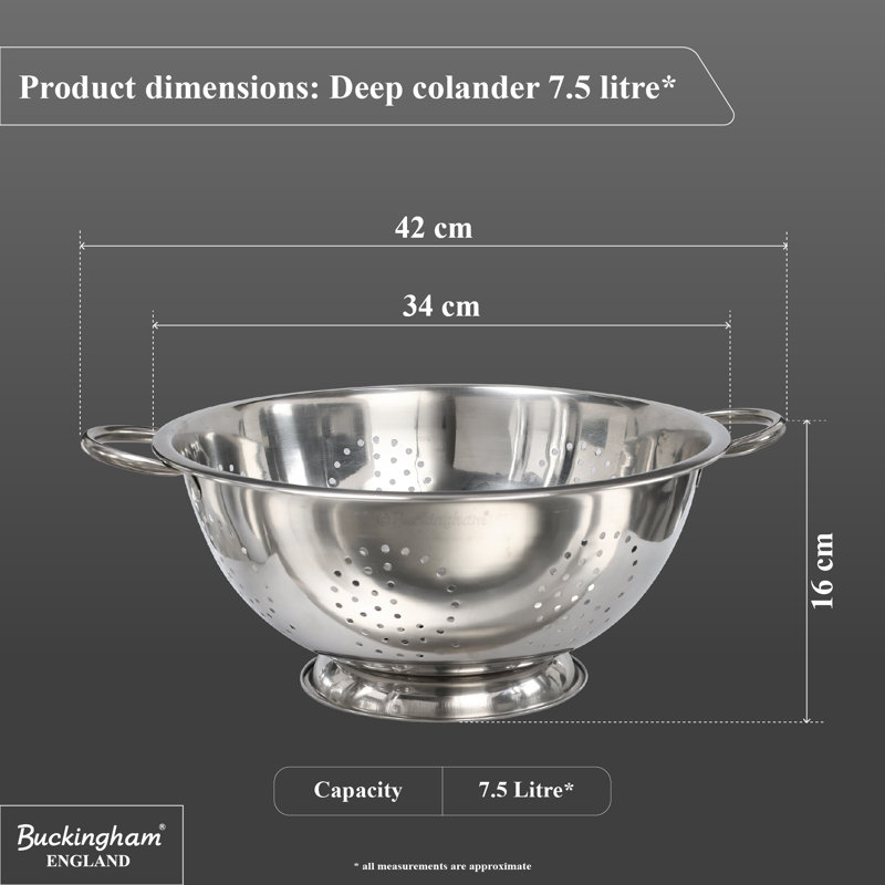 Buckingham Stainless Steel Deep Colander Strainer, 34 cm 