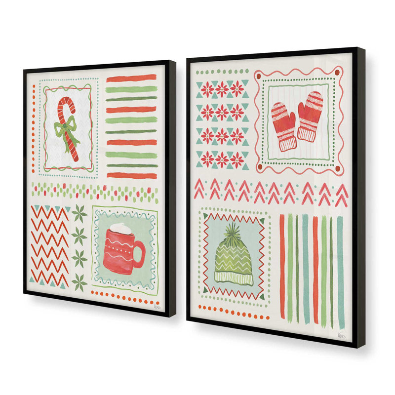 Cozy Winter Patchwork, ensemble de 2 reproductions d'art, 10 po x 8 po, Noir satiné