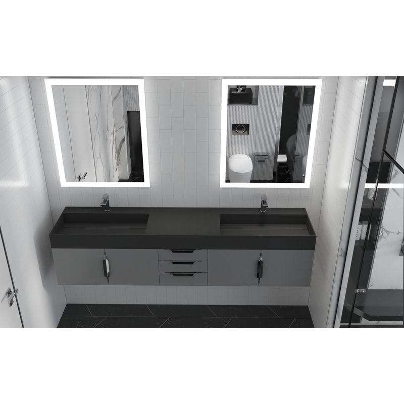 84" Amazon Double Bathroom Vanity with Top, Black, Brushed Nickel, Gray