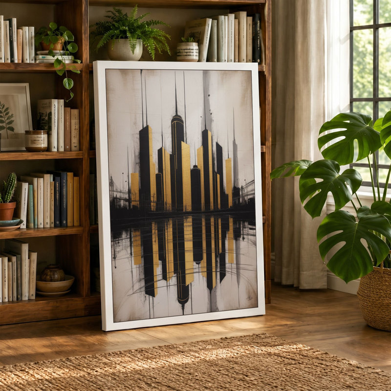 City Reflected Art Deco - Wrapped Canvas, 30x20 - 76.2 x 50.8 cm, Cream Border
