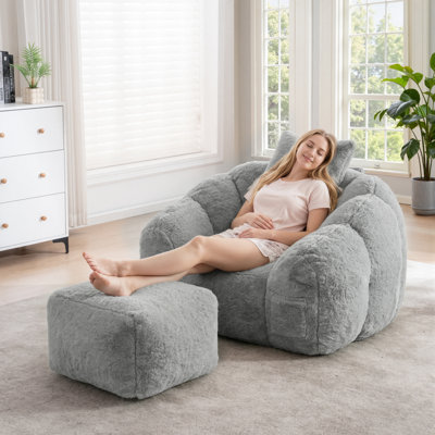 Fauteuil à billes surdimensionné avec repose-pieds, aucun assemblage requis, canapé-lit ergonomique surdimensionné pour faire la sieste à la maison