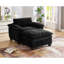 Méridienne surdimensionnée de 51 po avec repose-pieds et rangement en chenille douce noire-1151860642