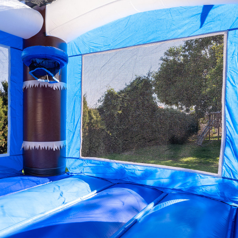 HeroKiddo Ocean Shark Inflatable Water Slide Bounce House Combo (with Pool and Blower)