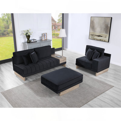 Canapé-lit modulaire réversible en velours noir de 122,5 po avec compartiment de rangement