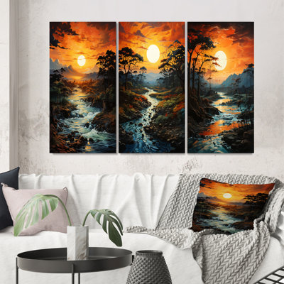 «Orange Yellow Indian Art Harmony Of», 3 pièces sur toile