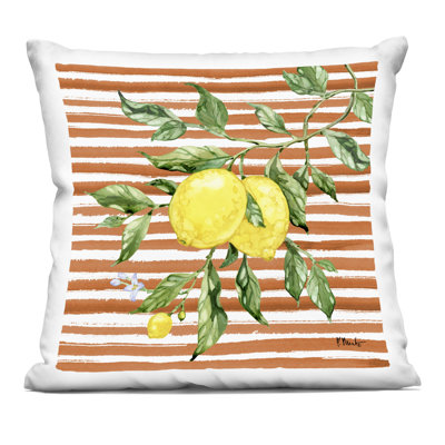 Juicy Lemon Vine on Red Decorative Printed Throw Pillow design by Paul Brent