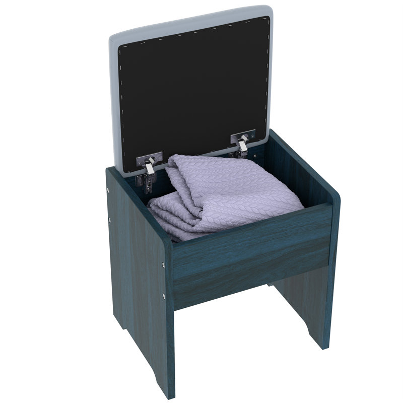 43" W Modern Vanity Desk With 10 Drawers, Led Lighted Mirror & Power Outlets, Blue