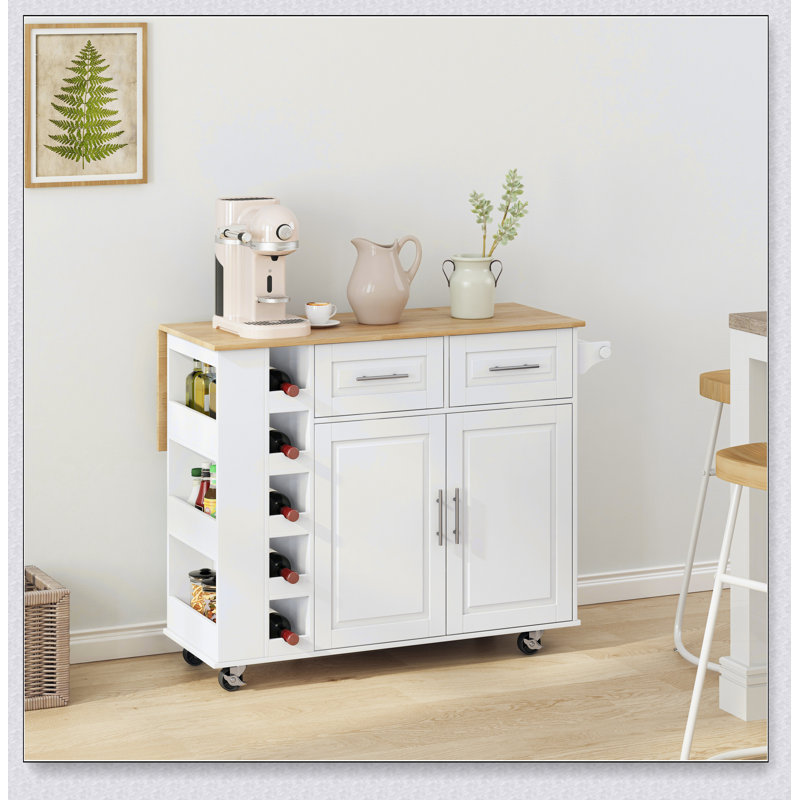 Multi-Functional Kitchen Island, Black, White