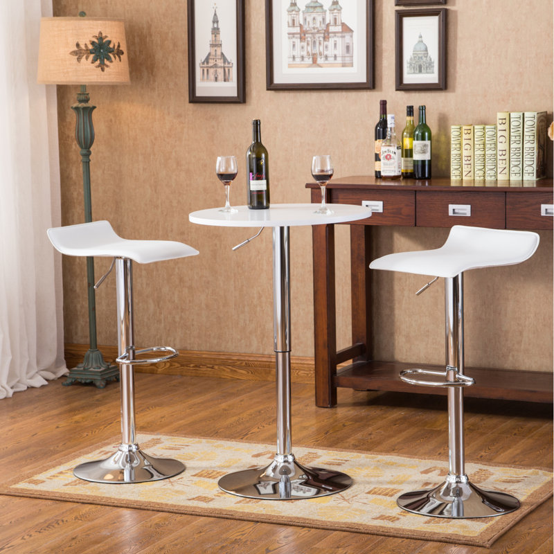Adjustable Height Wood And Metal Bar Table And 2 Air Lift Adjustable Swivel Stools Set