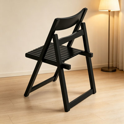Solid Wood Folding Dining Chairs Set Of 4, Fully Assembled Slatted Wooden Seat For Small Spaces, Apartment & Dining Room, Black