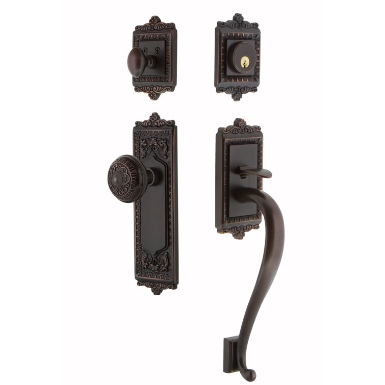 Nostalgic Warehouse Egg and Dart Plate S Grip Handleset with Single Cylinder Deadbolt and Egg and Dart Knob