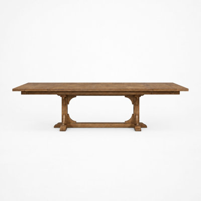 Deemston Extendable Trestle Dining Table with Geometric Top & 2 Leaves – Almond Finish