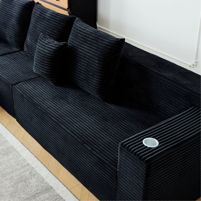 Canapé modulaire rembourré avec porte-gobelets, Noir