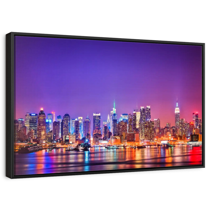 New York, la nuit, Cadre flottant noir, 43 po x 29 po