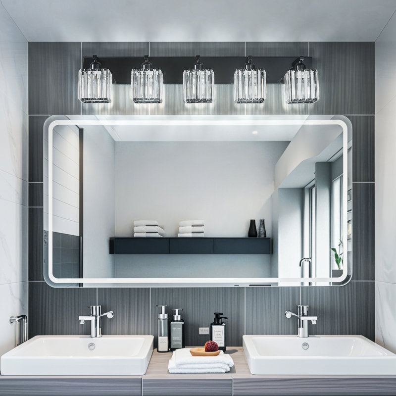 Éclairage pour meuble-lavabo à intensité variable Lanceton, 5 lumières, Noir plaqué