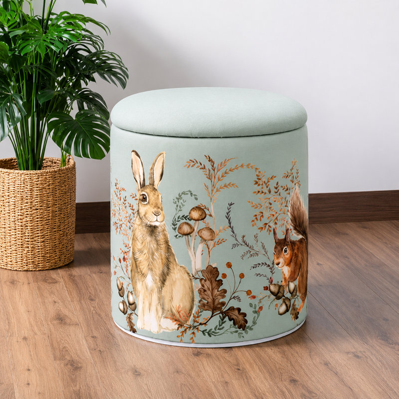 Claunch 40cm Wide Round Block Print Footstool Ottoman