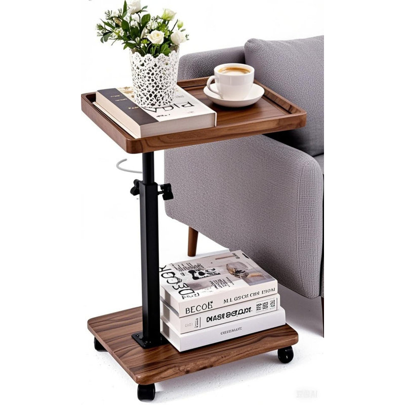C Table End Table Adjustable Height,C Shaped End For Couch,Snack Tables,360°Swivel TV Tray Sofa Table,Tables That Slide Under,Coffee Sidetable, Walnut Color