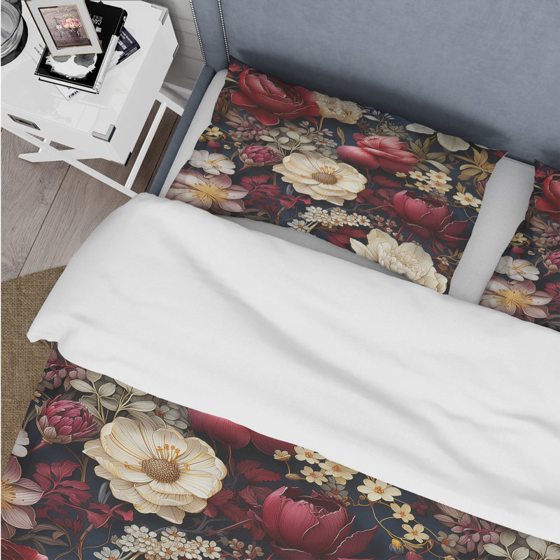 Ensemble de housse de couette à motif floral en microfibre Victorian Royal Burgundy III