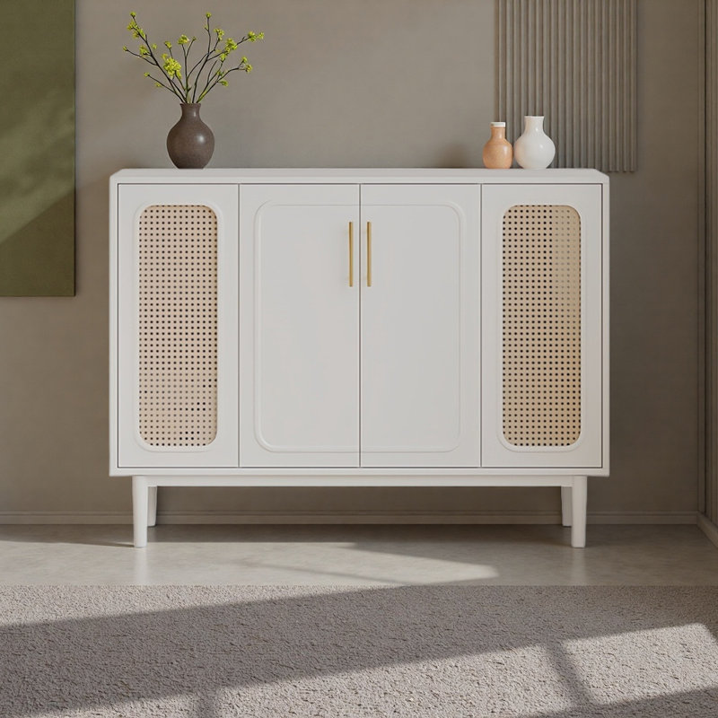 Buffet de rangement de style rétro, Crème, crème, H 35,43 po x l 47,24 po x P 11,81 po