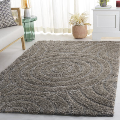 Tapis en zone argent touffeté abstrait fait main Minnich