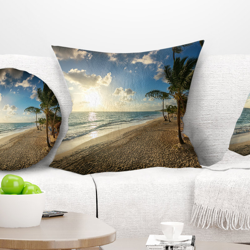 Magnifique coussin décoratif imprimé plage et mer - Bord de mer, 18 po x 18 po, Coussin décoratif