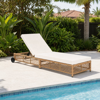 Adjustable Rattan Patio Lounge Chair With Cushion & Wheels - Perfect For Outdoor Garden Seating