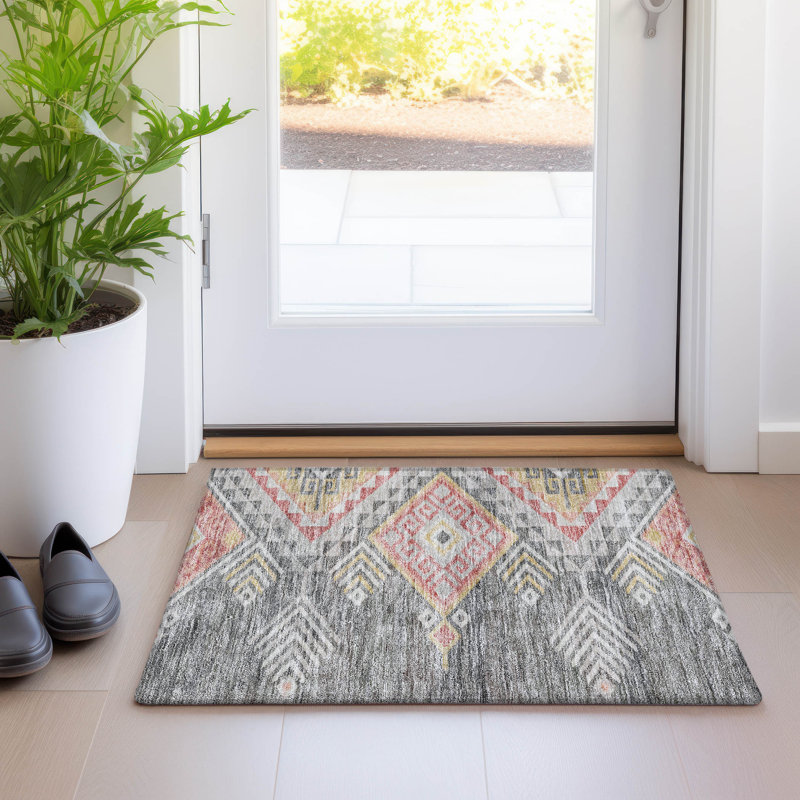 Machine Washable Indoor/Outdoor Chayden ACN1091 Gray Rug, Rectangle 1'8" x 2'6"