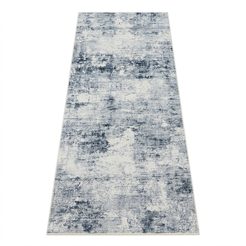 Tapis de couloir de cuisine Boho, Floral gris / bleu