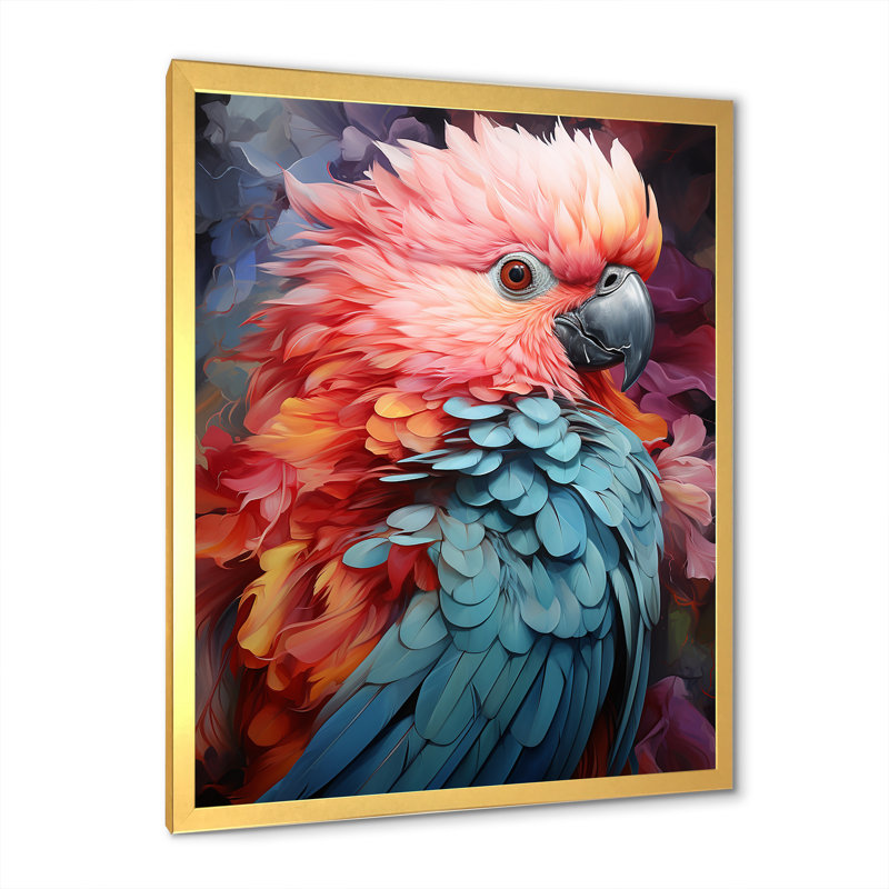 Plumes d'harmonie roses et bleues, Cadre doré simple, H 20 po x l 12 po x P 1 po