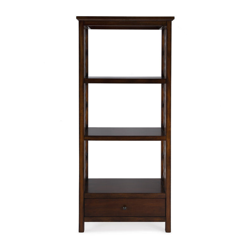 Lorena 30"W 3- Tier Etagere Bookcase with Storage Drawer, Light Cherry