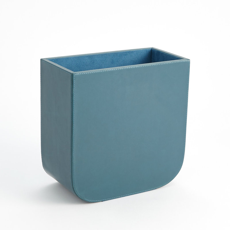 Radius Edge Leather Wastebasket, Blue