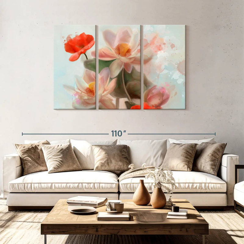 Harnek lys et coquelicots abstraits, H 48 po x l 74 po