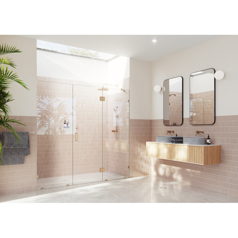 Stellar 83.75 in. W x 78 in. H Fully Frameless 3 Panel Inline Glass Hinged Shower Enclosure, Brushed Bronze