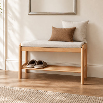 Banc à chaussures rembourré en chêne massif