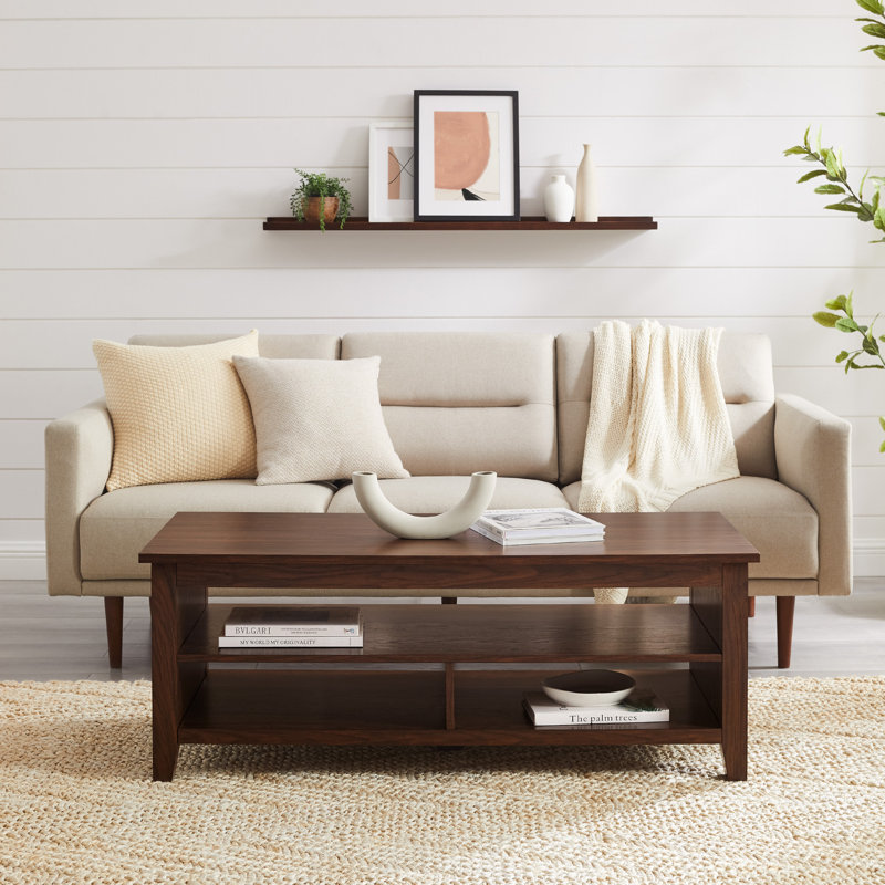 Lesliann Grooved Panel Coffee Table with Lower Shelf Storage, Dark Walnut