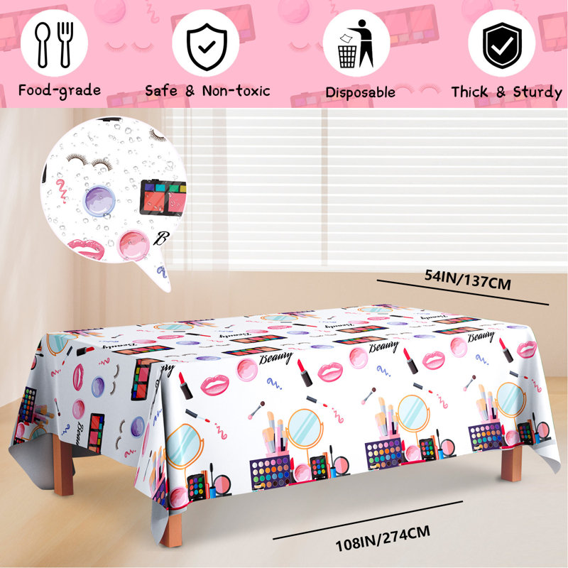 Makeup Party Tablecloth, 3 Pcs Makeup Theme Tablecloth Spa Party Table Cover for Spa Birthday Party Decorations