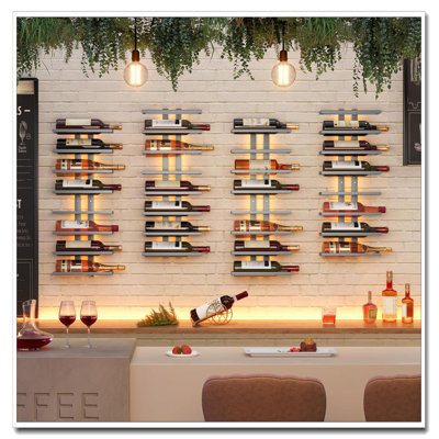 8 Tier Wall Mount Wine Rack Grey Metal Bottle Organizer For Living Room Dining Room Wine Cellar Bar