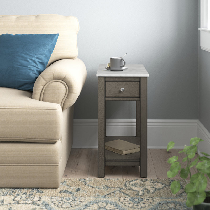 End Table with Storage, Faux Marble Top/Gray Base
