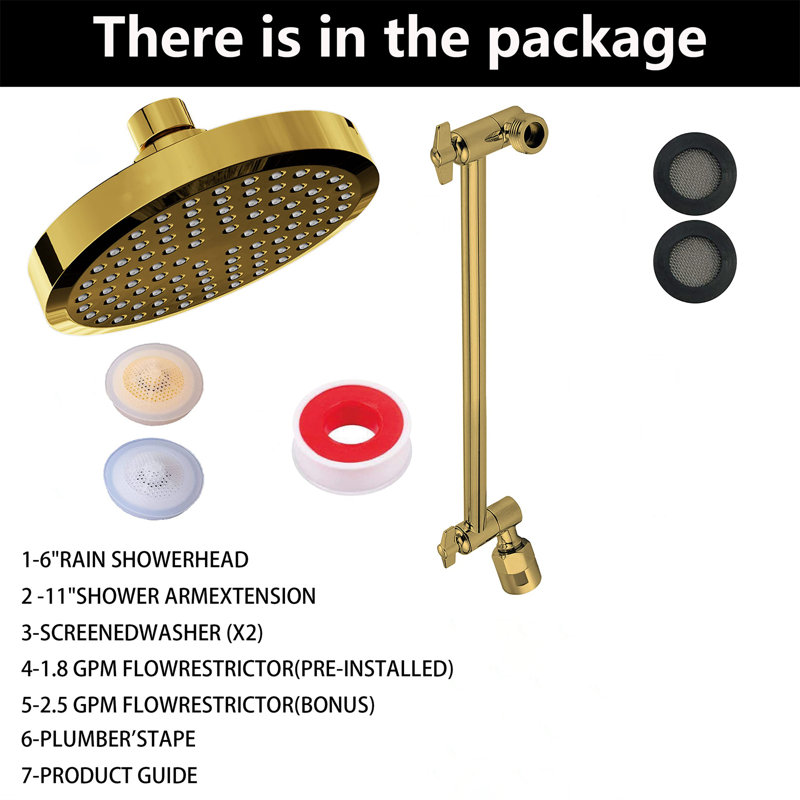 Round Rainfall Shower Head With Adjustable Extension Arm - High Pressure Performance, 1-Min Easy Install (11" Arm) (Fixed Shower Mount Sold Separately)