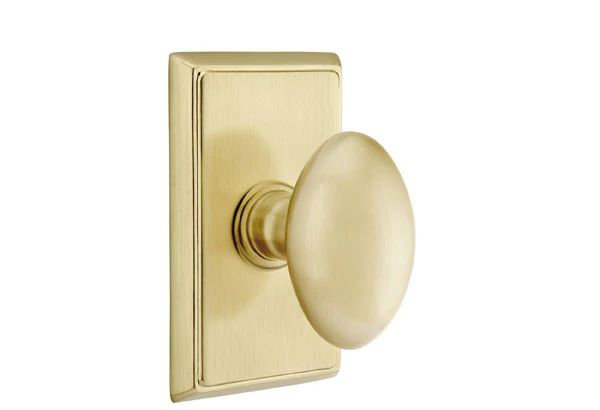 Emtek Passage Interior Mortise Set w/ Rectangular Rosette & Egg Knob (RH), Satin Brass