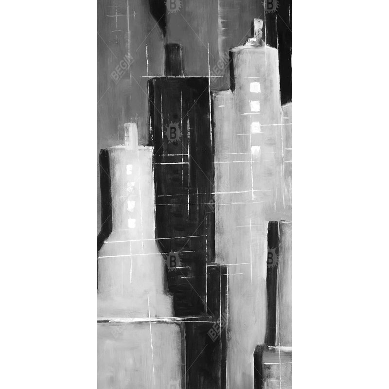 Abstrait paysage urbain noir et blanc - art industriel sur toile, H 49,25 po x l 25,25 po