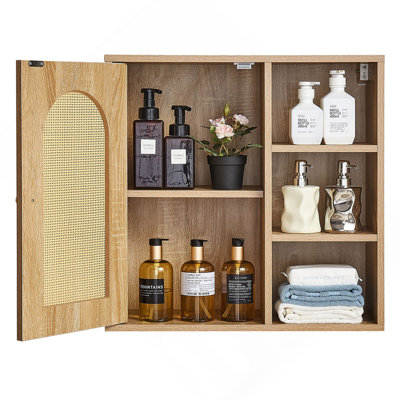 Bathroom Wall Cabinet, Door and Adjustable Shelf with 5 Height Levels, Over the Toilet Storage Medicine Cabinet Wall Mounted, Hanging Organizer with Shelves for Laundry Room Kitchen Restroom