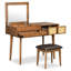 Ensemble coiffeuse 43,3 "en bois avec miroir rabattable et tabouret, coiffeuse avec trois tiroirs et espace de rangement