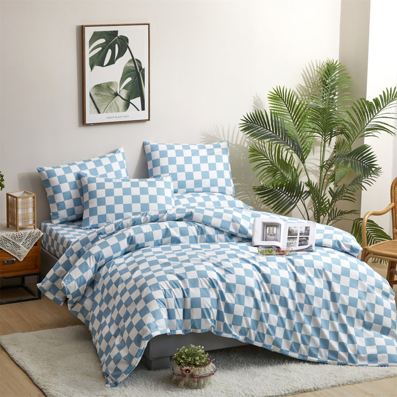 Grid Comforter Set Plaid Bedding Set 1 Checkered Comforter with Pillowcases, King Comforter + 2 King Pillowcases