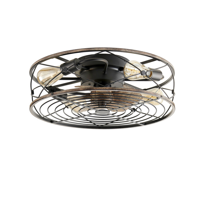 Cèdre 19,6 po Plafonnier encastré 4 lumières noir mat avec ventilateur