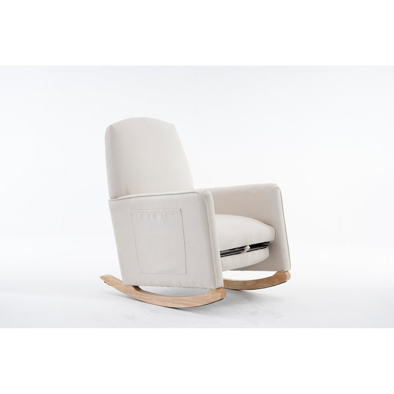 Chaise berçante en coton et lin avec repose-pieds réglable, Beige