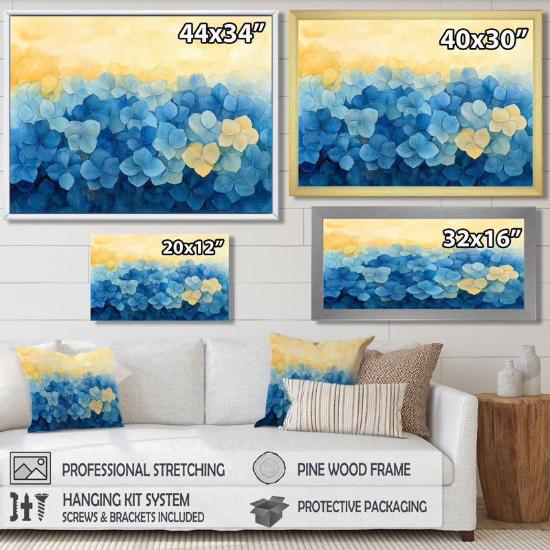 Abstrait, hortensia, horizon de la simplicité V - hortensia, art mural grand, H 30 po x l 40 po, Gold